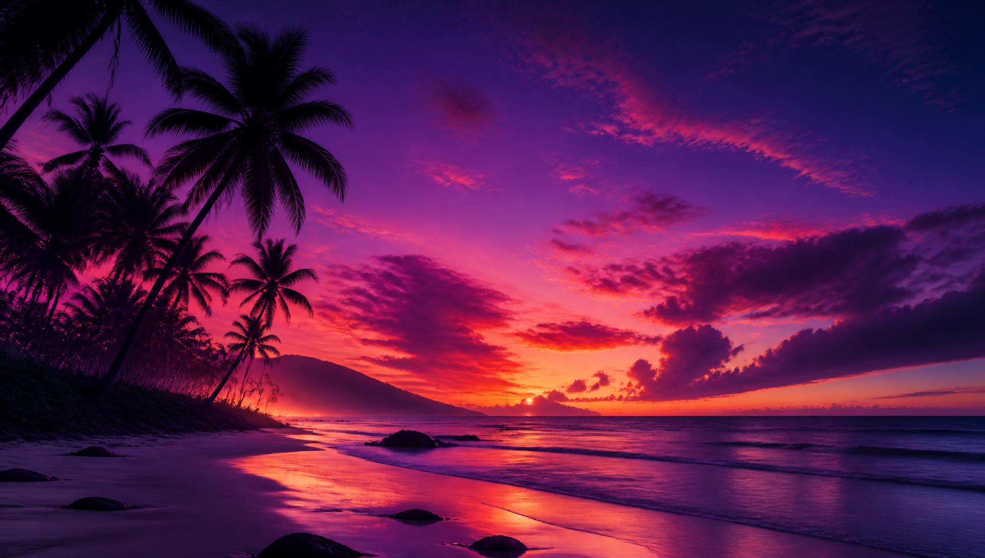 Tropical sunset backdrop of the Luzia AI companion world